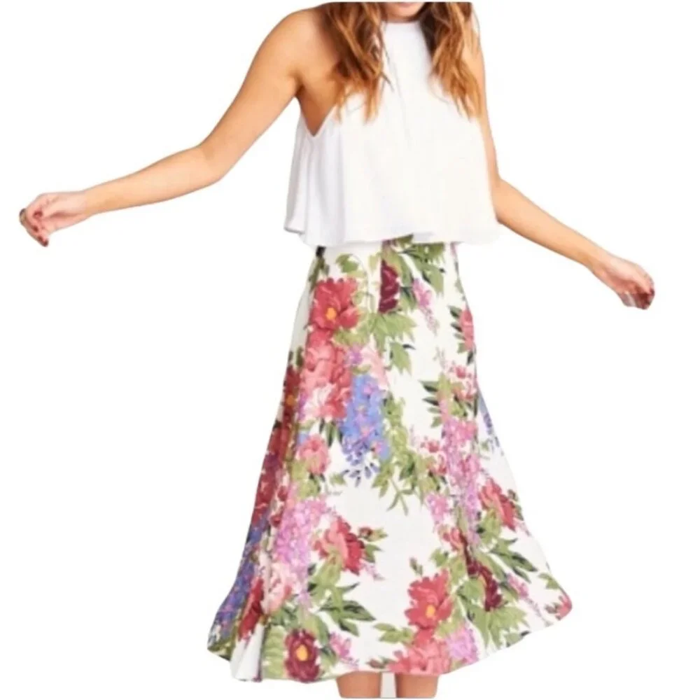Show Me Your Mumu Tea Party Midi Skirt Size Small Floral Green Pink SMYM